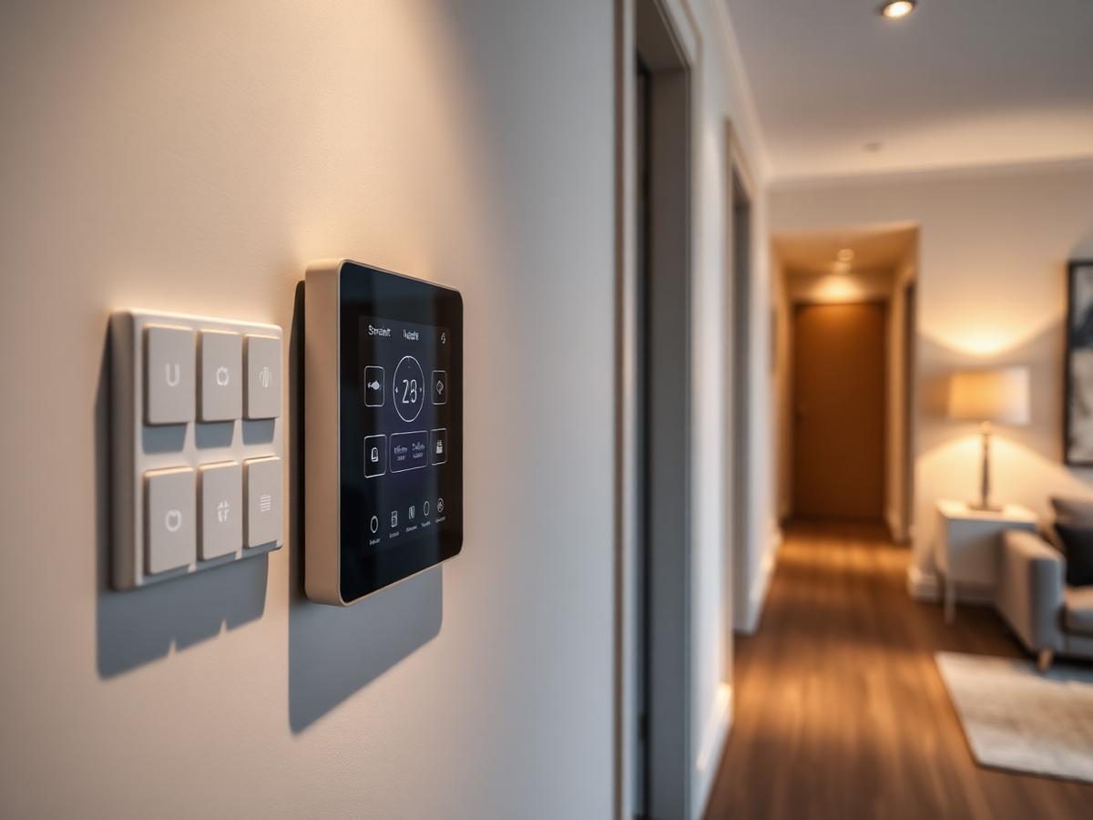 Panel sterowania smart home na ścianie w mieszkaniu